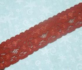 1 yard of 1 inch Brick Red Stretch Elastic lace trim for garters, christmas, valentines, holiday, lingerie by MarlenesAttic - Item C4