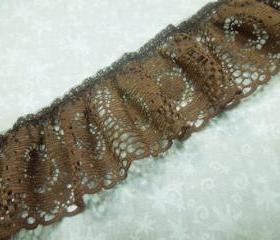 1 yard of 2 inch Brown Ruffled Chantilly Lace trim for bridal, baby, altered couture, lingerie by MarlenesAttic - Item ZS