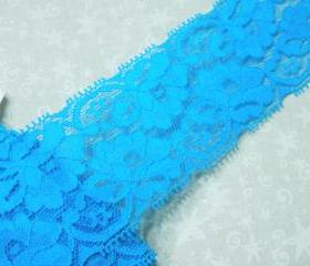 1 yard of 2 1/4 inch Aqua Blue Stretch elastic lace trim for bridal, baby headband, lingerie, garter, hair acc by MarlenesAttic - Item UR
